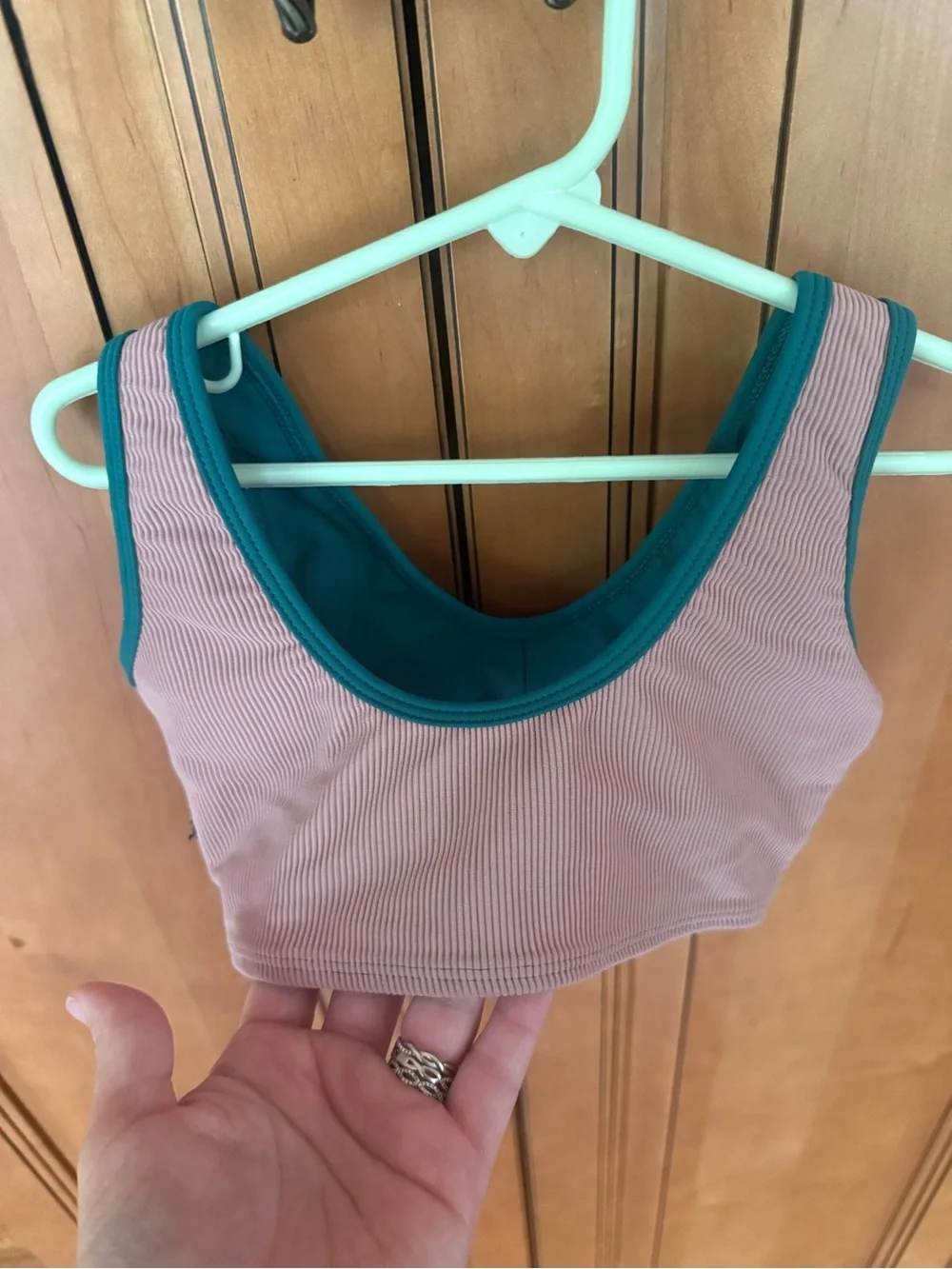 Tiger Friday CXL bra - Ribbed Tank Crop Top in Mauve with Teal Trim